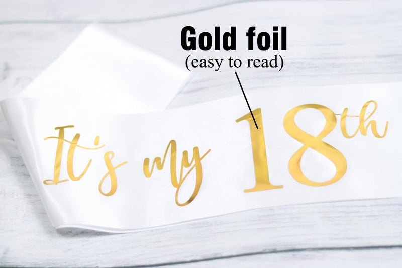 Docooniver It's My 18th Birthday Sash White with Rose Gold Foil Lettering for Girls. - Image 2